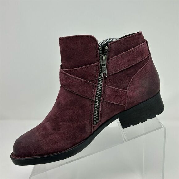 Born Women's Burgundy Red Purple Suede Ankle Boots Size 8M Boho Casual Buckle - Picture 5 of 14